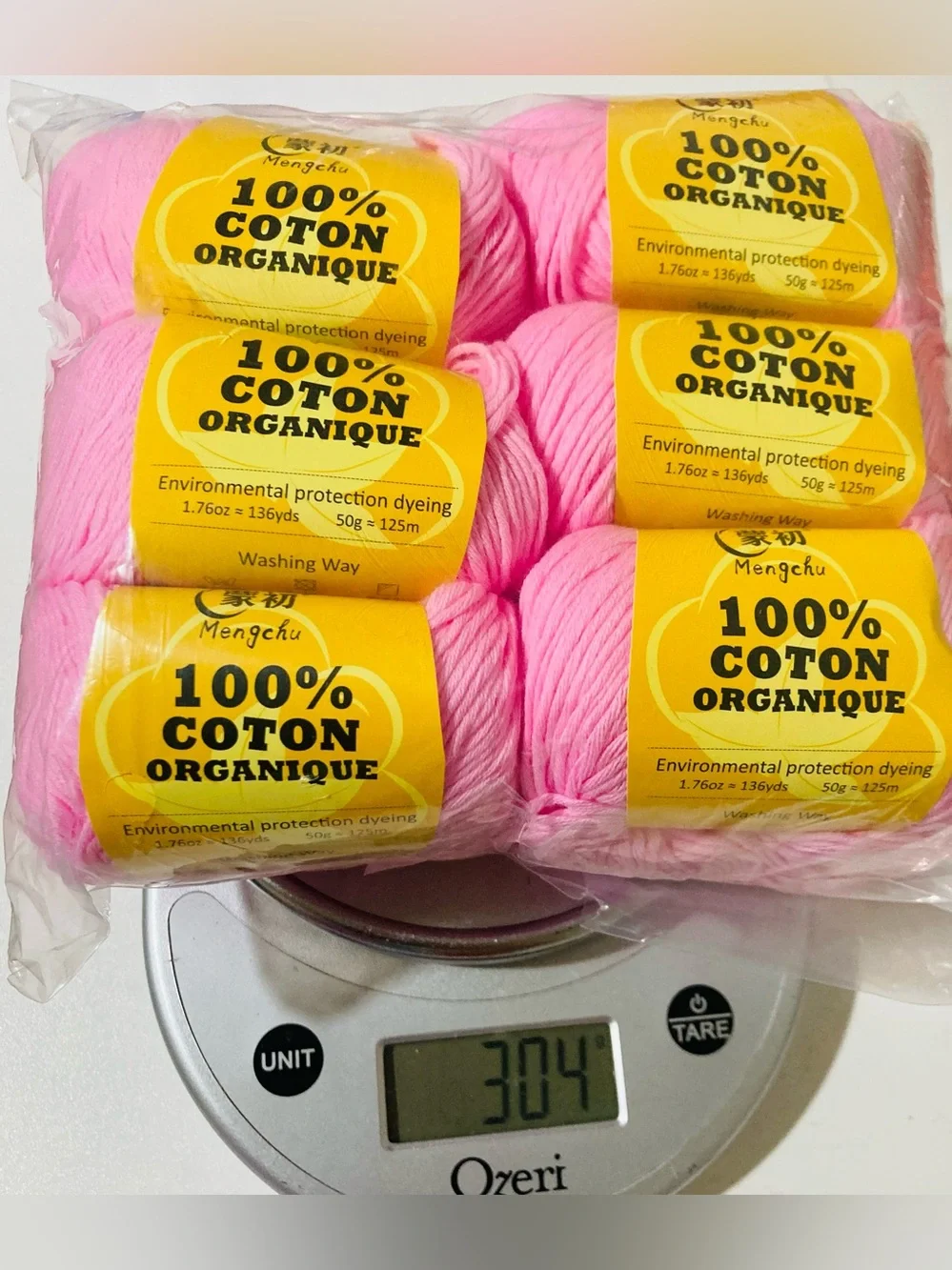 NWT 6 Mengchu 100% Organic Cotton Yarn Color: Cherry Blossom ~48g ea 10 oz total
